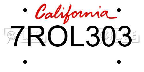 7ROL303 California License Plate