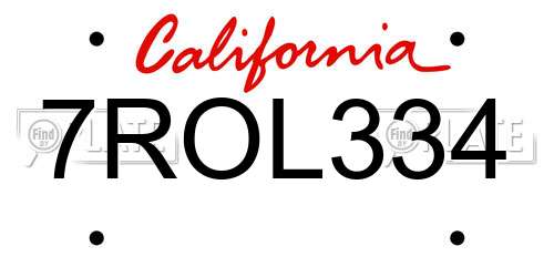 7ROL334 California License Plate