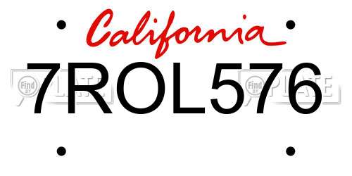 7ROL576 California License Plate
