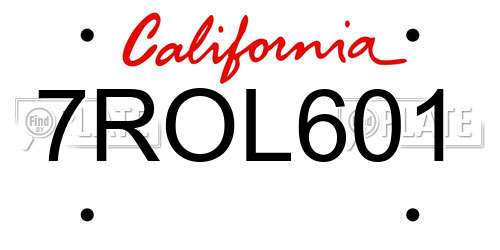 7ROL601 California License Plate