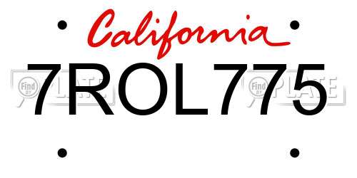 7ROL775 California License Plate