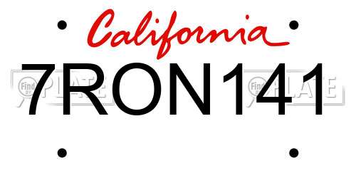 7RON141 California License Plate