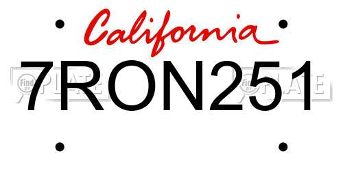 7RON251 California License Plate