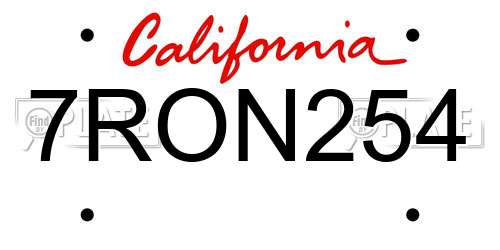 7RON254 California License Plate