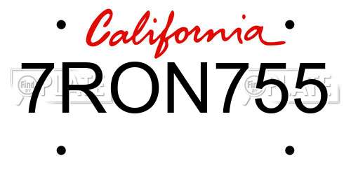7RON755 California License Plate