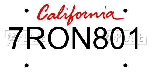 7RON801 California License Plate