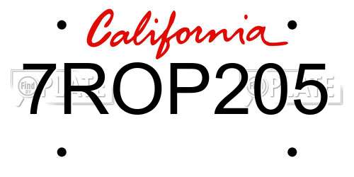 7ROP205 California License Plate