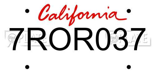 7ROR037 California License Plate