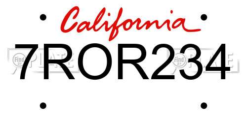7ROR234 California License Plate