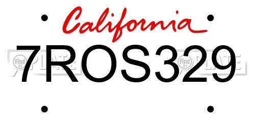 7ROS329 California License Plate