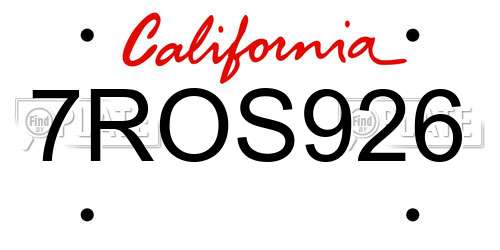 7ROS926 California License Plate