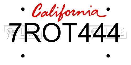 7ROT444 California License Plate
