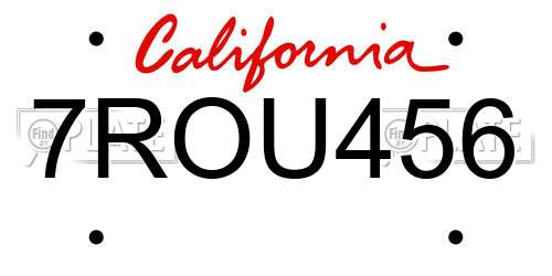 7ROU456 California License Plate