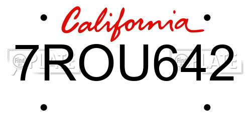 7ROU642 California License Plate