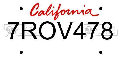 7ROV478 California License Plate