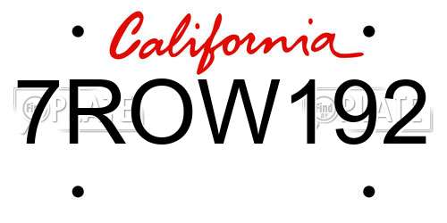 7ROW192 California License Plate
