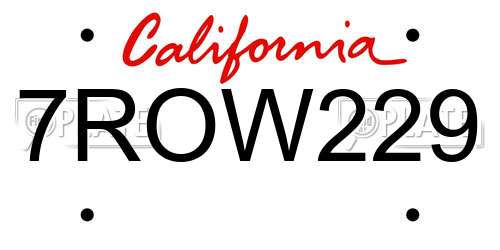 7ROW229 California License Plate