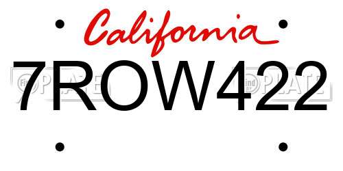 7ROW422 California License Plate