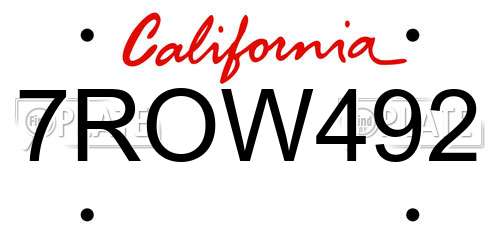 7ROW492 California License Plate