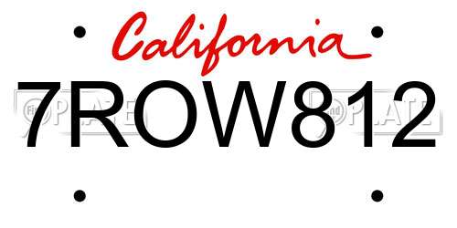 7ROW812 California License Plate