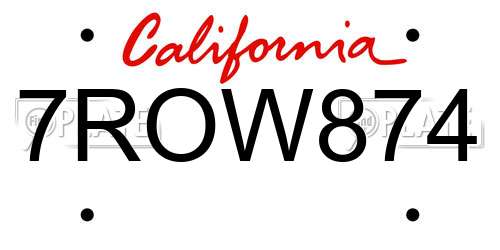 7ROW874 California License Plate