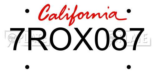 7ROX087 California License Plate