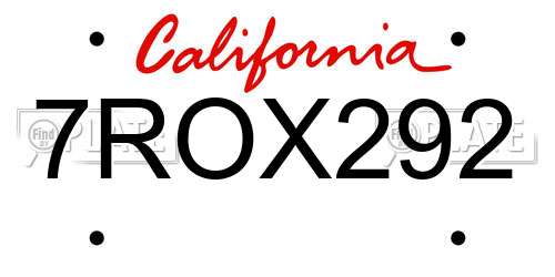7ROX292 California License Plate