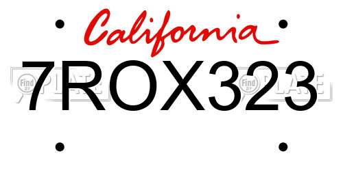 7ROX323 California License Plate