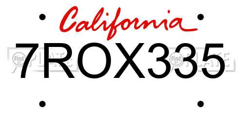 7ROX335 California License Plate