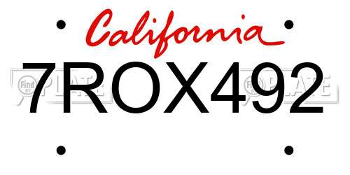 7ROX492 California License Plate