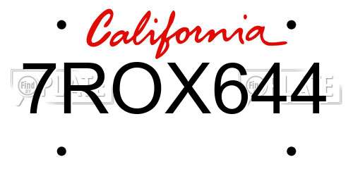7ROX644 California License Plate