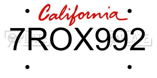 7ROX992 California License Plate
