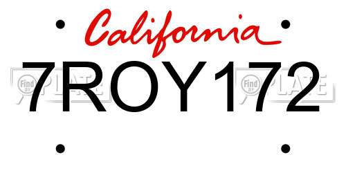 7ROY172 California License Plate