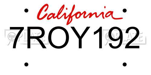7ROY192 California License Plate