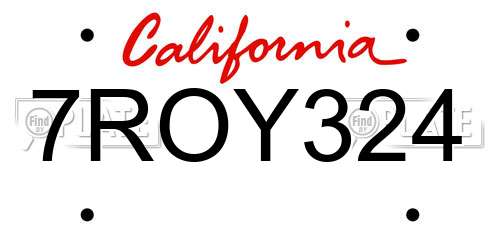 7ROY324 California License Plate