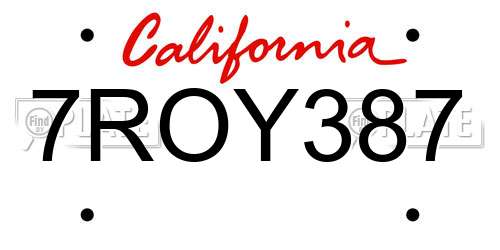 7ROY387 California License Plate