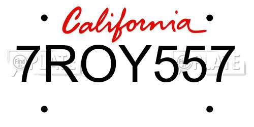 7ROY557 California License Plate