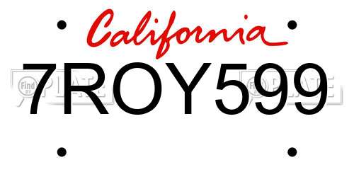 7ROY599 California License Plate