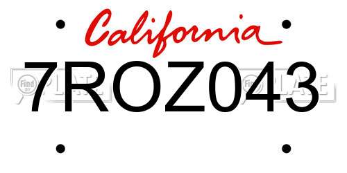 7ROZ043 California License Plate