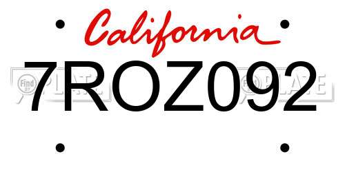 7ROZ092 California License Plate