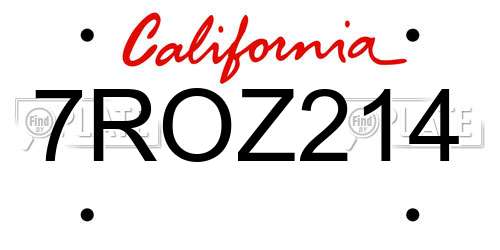 7ROZ214 California License Plate