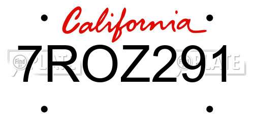 7ROZ291 California License Plate