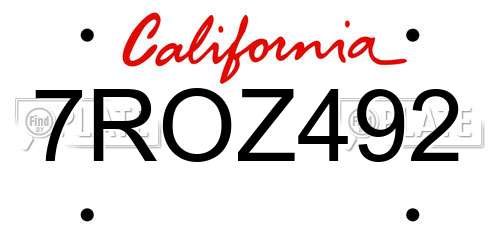 7ROZ492 California License Plate