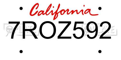 7ROZ592 California License Plate