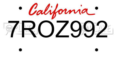 7ROZ992 California License Plate