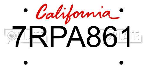 7RPA861 California License Plate