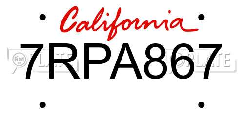 7RPA867 California License Plate