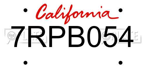 7RPB054 California License Plate