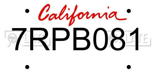 7RPB081 California License Plate