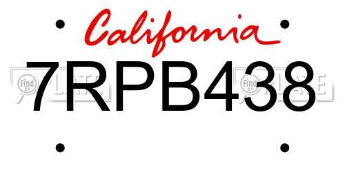 7RPB438 California License Plate